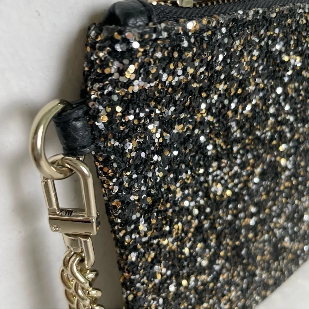 EXPRESS Y2K Gold Silver Black Glitter Sparkle Zip Wristlet Clutch